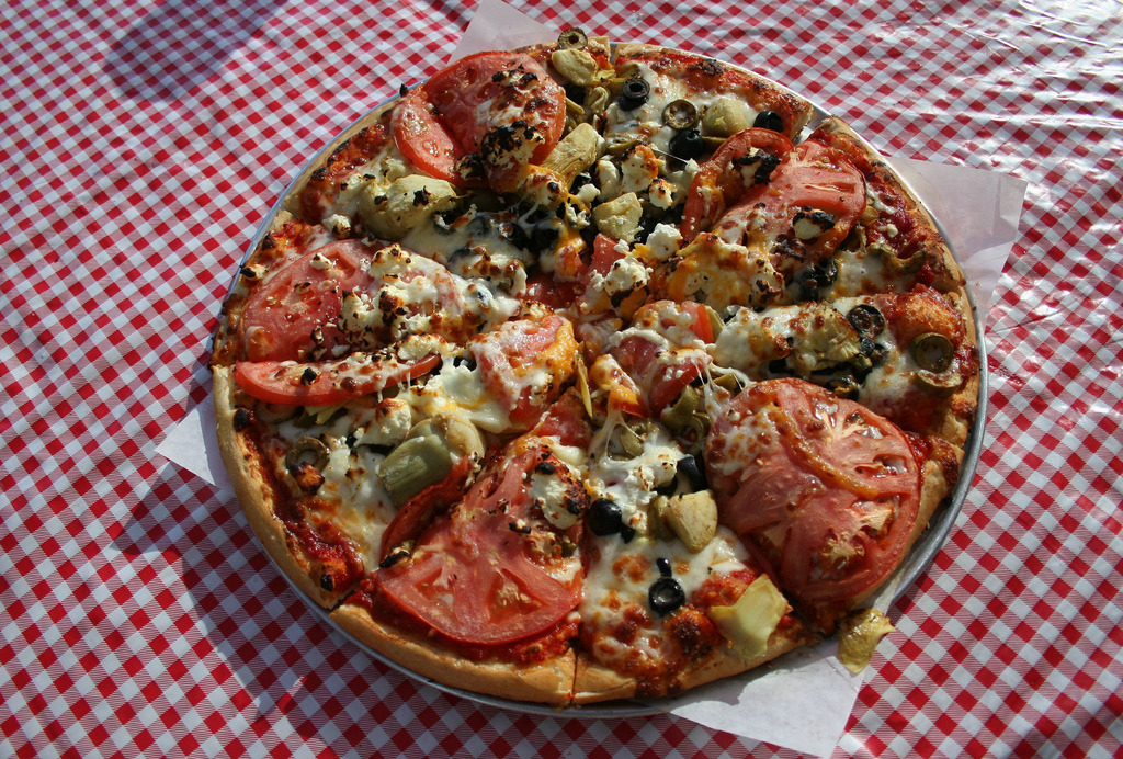 Pizza from The Gallows Cafe, Downieville (by outside inn)