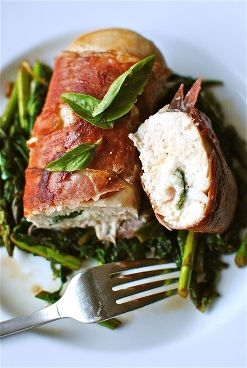 Prosciutto Wrapped Chicken Stuffed with Basil and Cheese