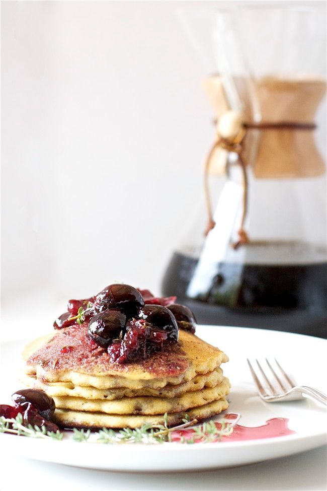Cornmeal Cakes with Cherry Compote