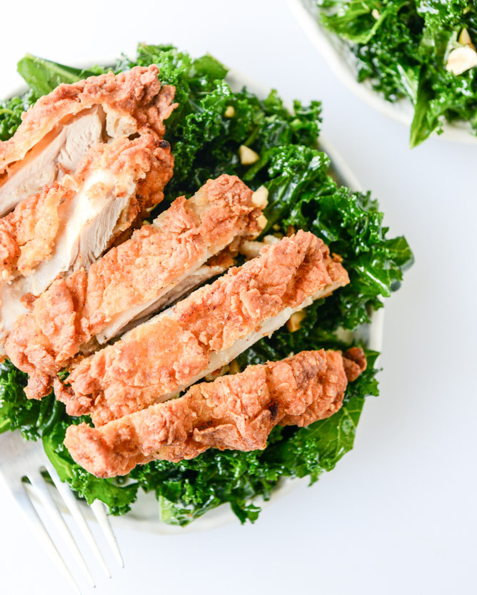 Shredded Kale Salad with Fried Chicken