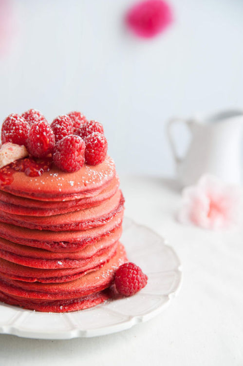 Red Velvet Pancakes With Raspberry Butter ToppingSource