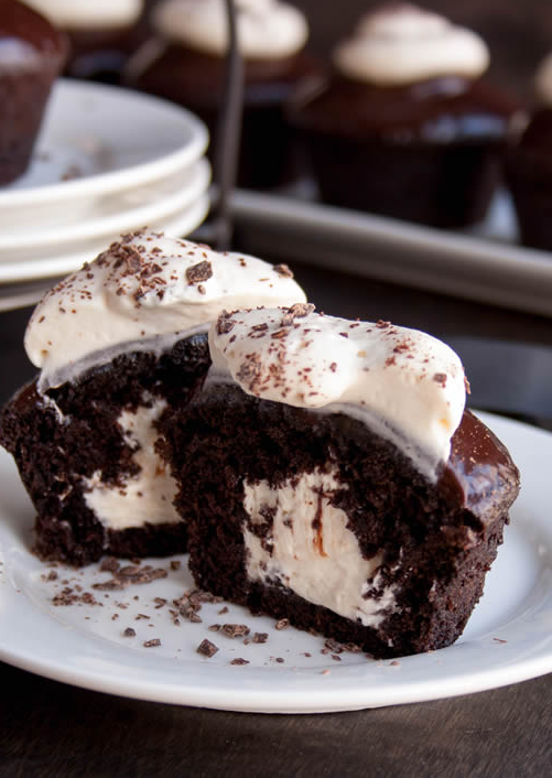 Chocolate Stout Cupcakes filled with Irish Cream
