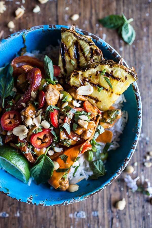 Thai Chili Peanut Chicken and Grilled Pineapple Stir Fry