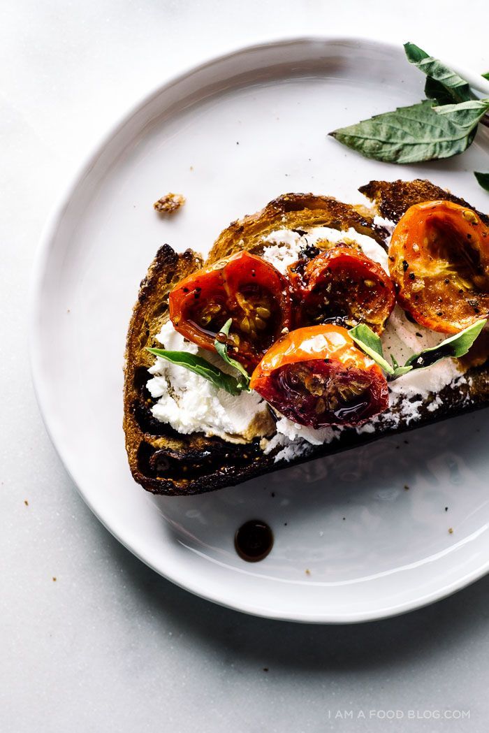 Goat Cheese Toasts with Balsamic and Roasted Tomatoes I am a Food Blog