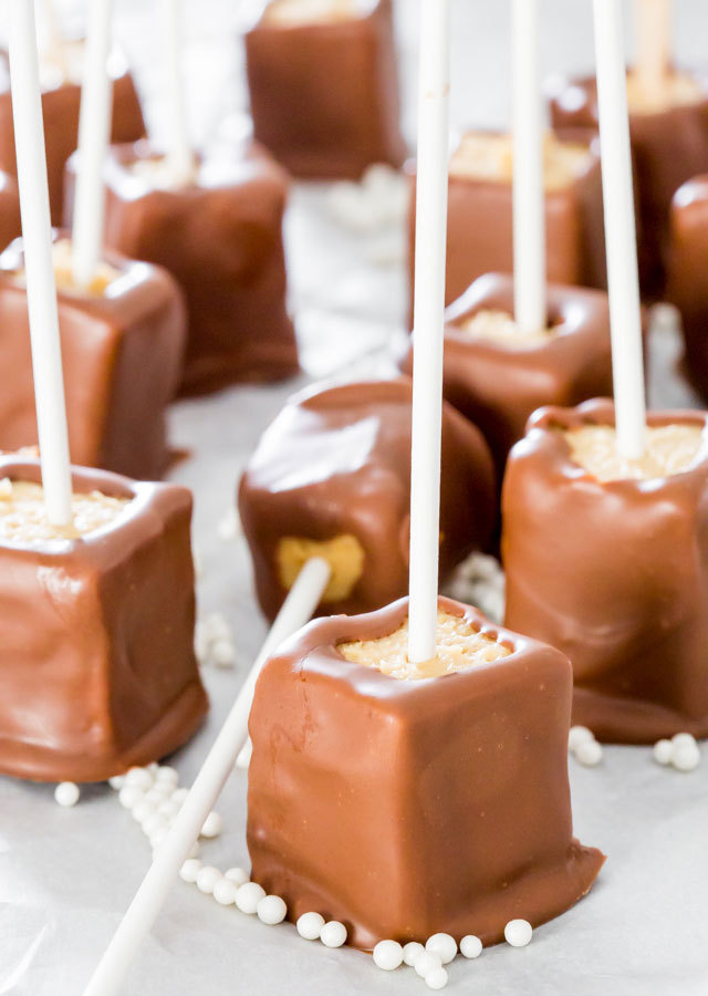  CHOCOLATE PEANUT BUTTER CHEESECAKE POPS